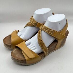 Wandapanda Wedge Sandals Women Size US‎ 9-9.5 Yellow Braided Ankle Strap Leather